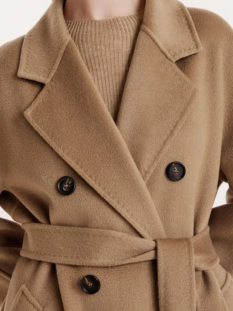 Pure Cashmere Double-Breasted Coat With Beret