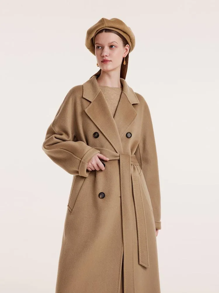 Pure Cashmere Double-Breasted Coat With Beret
