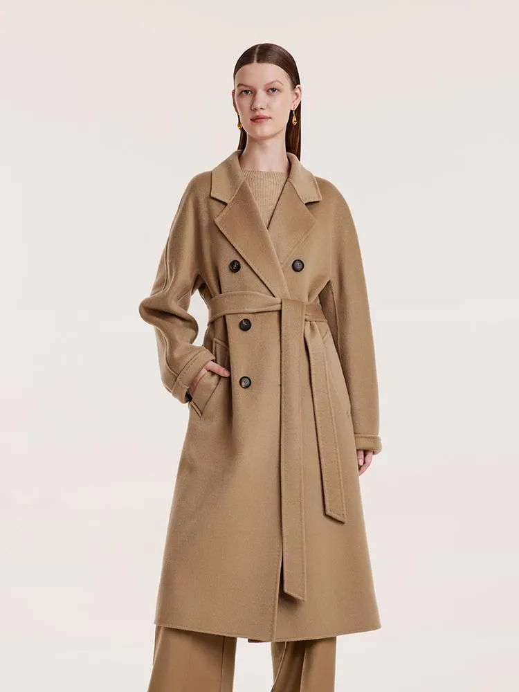 Pure Cashmere Double-Breasted Coat With Beret