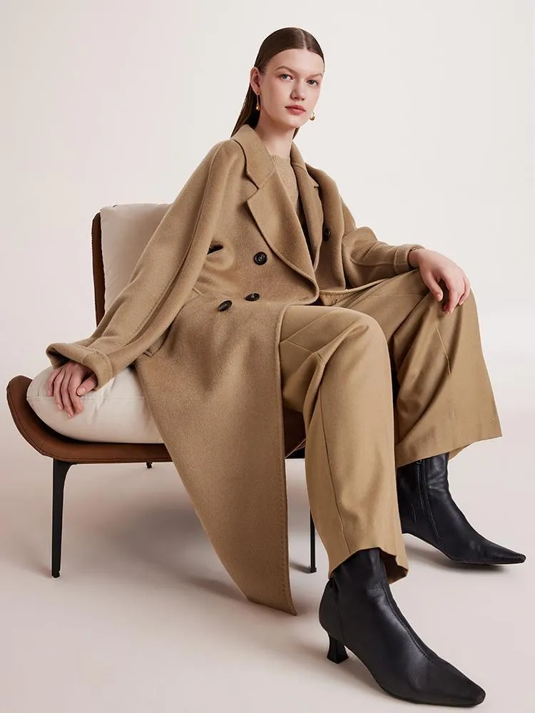 Pure Cashmere Double-Breasted Coat With Beret
