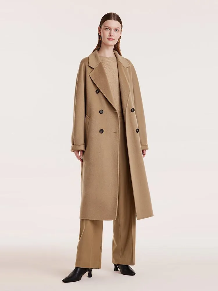 Pure Cashmere Double-Breasted Coat With Beret