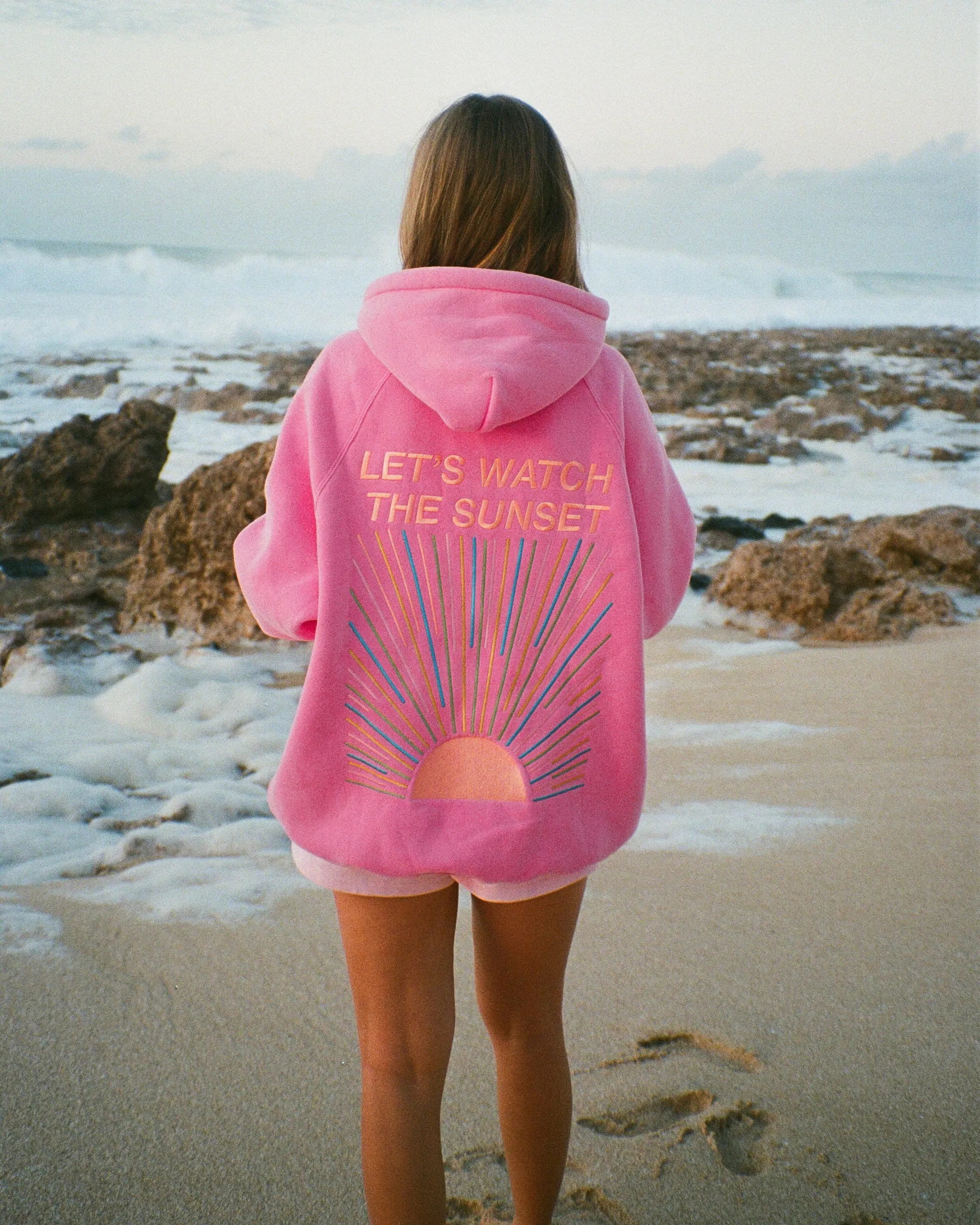 Vintage Washed Pink Oversized Lux Hoodie - Lets Watch the Sunset
