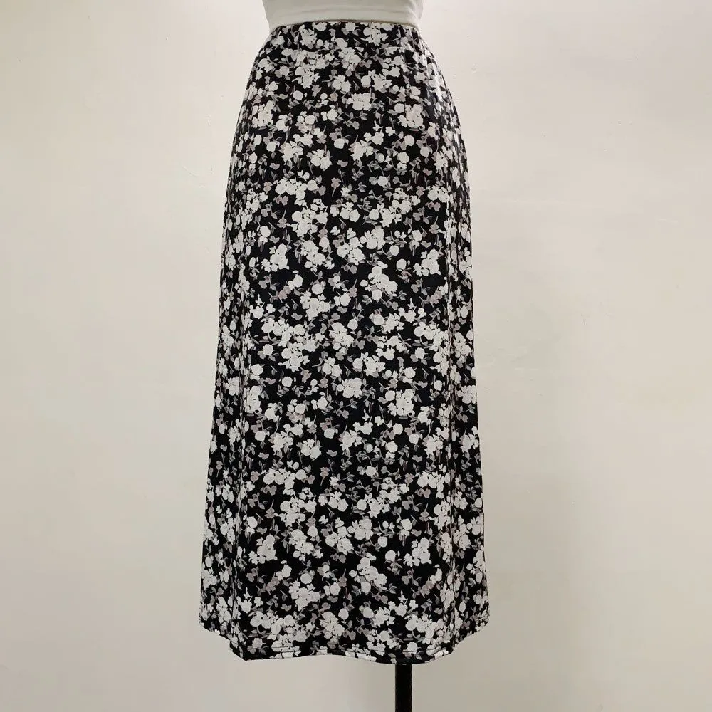 Slimming High Waisted Short Floral Skirt With Slit