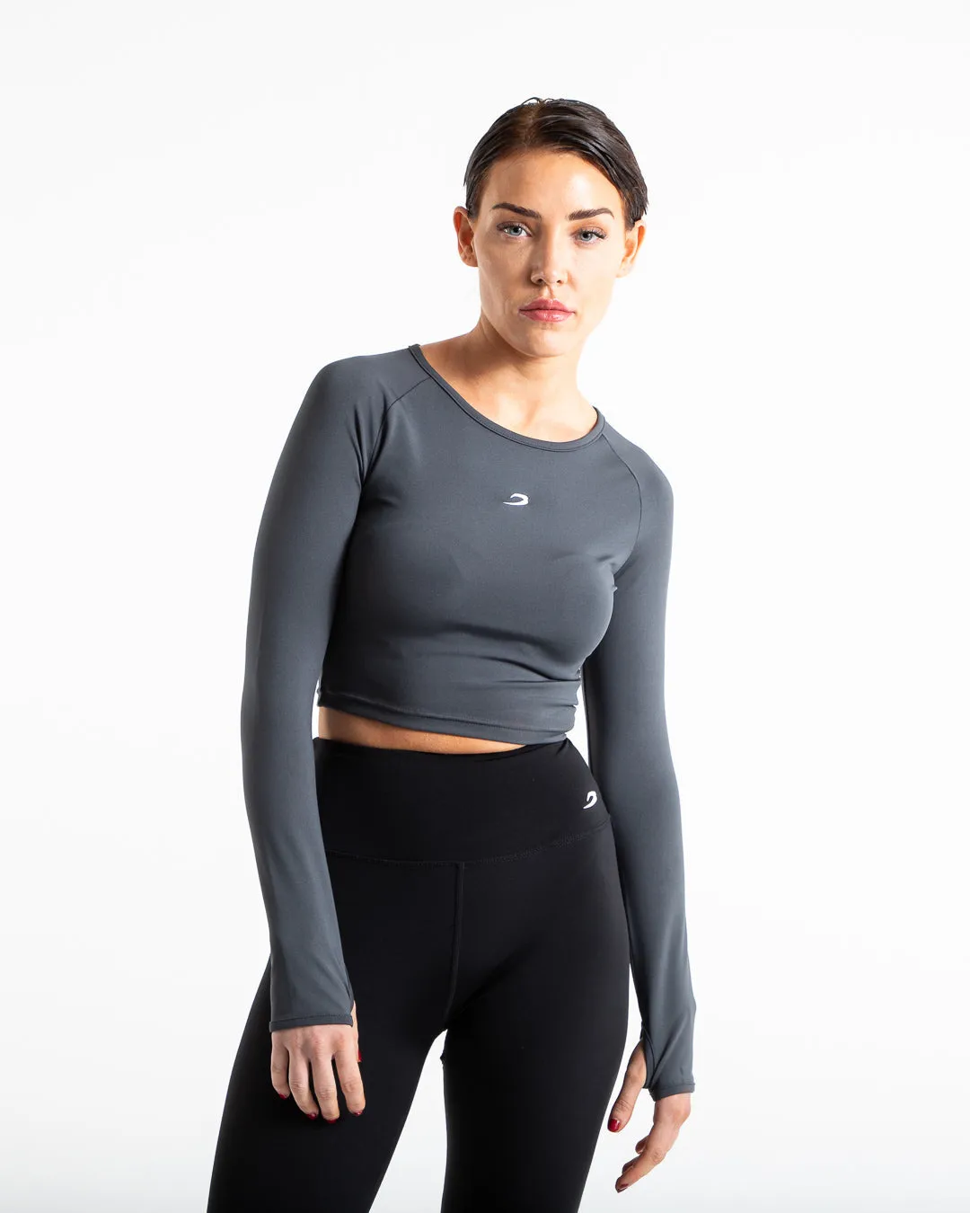 Training Long Sleeve Crop Top - Charcoal