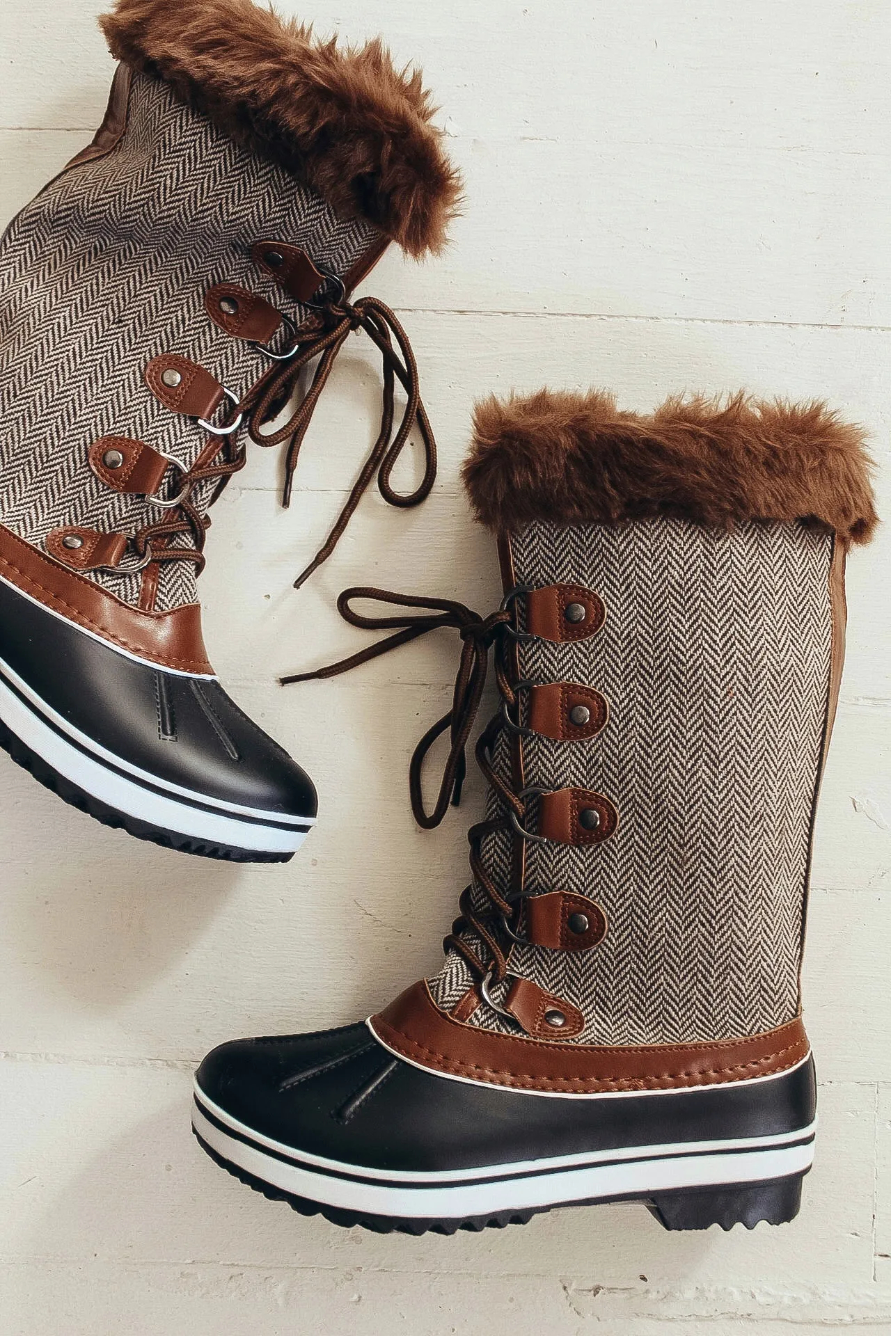 Tweed Fur Lined Duck Boots