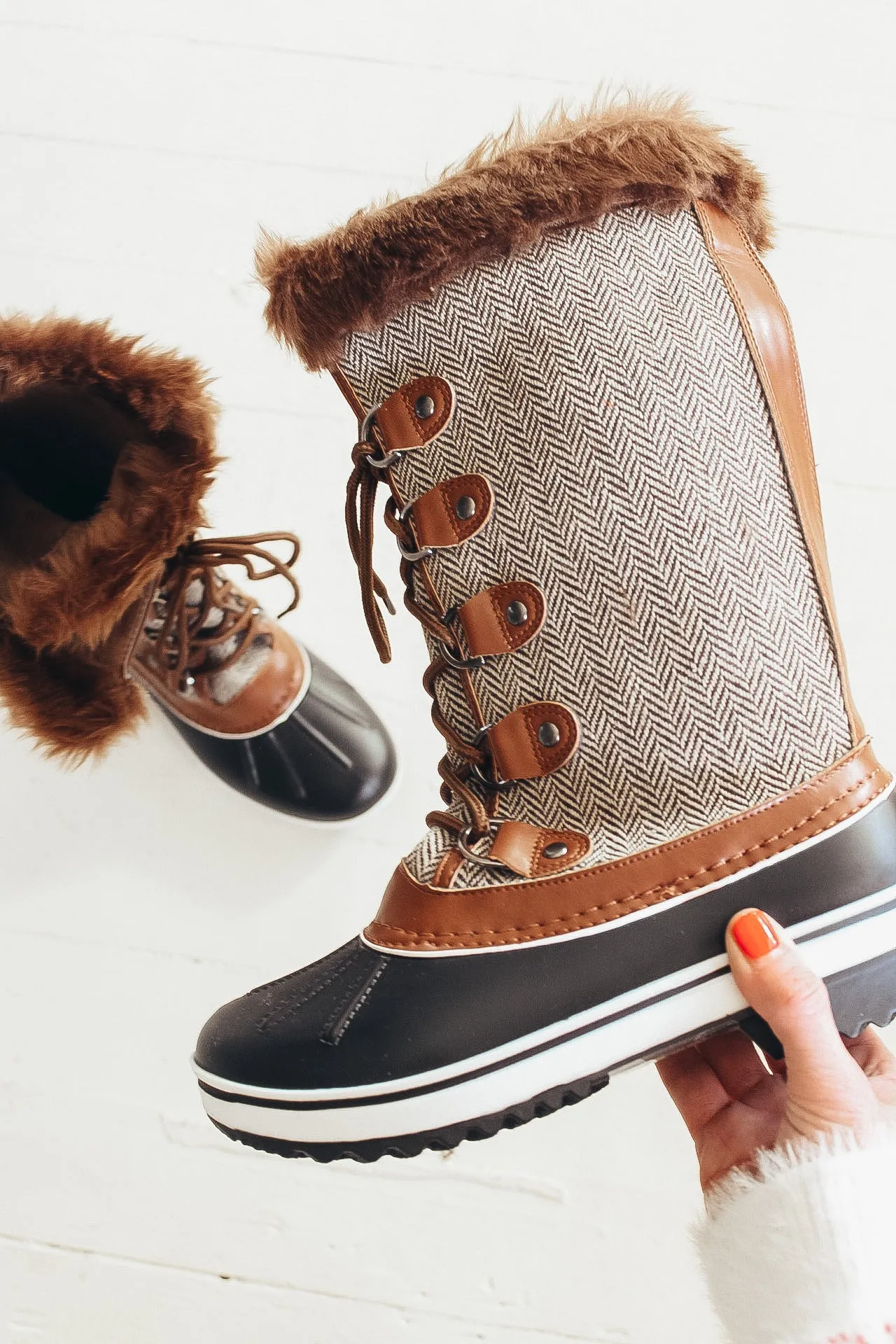 Tweed Fur Lined Duck Boots