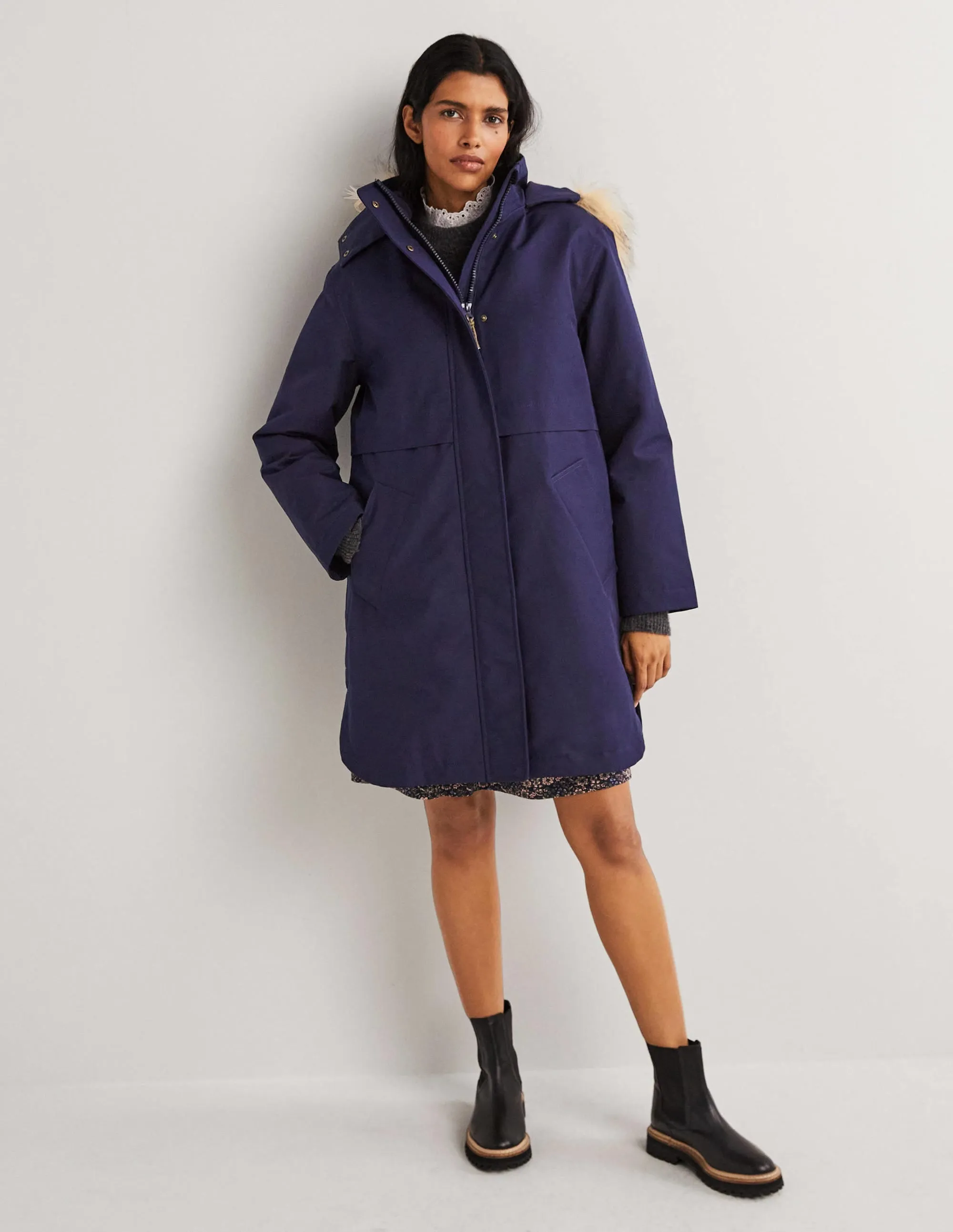 Waterproof Borg Lined Parka-Navy