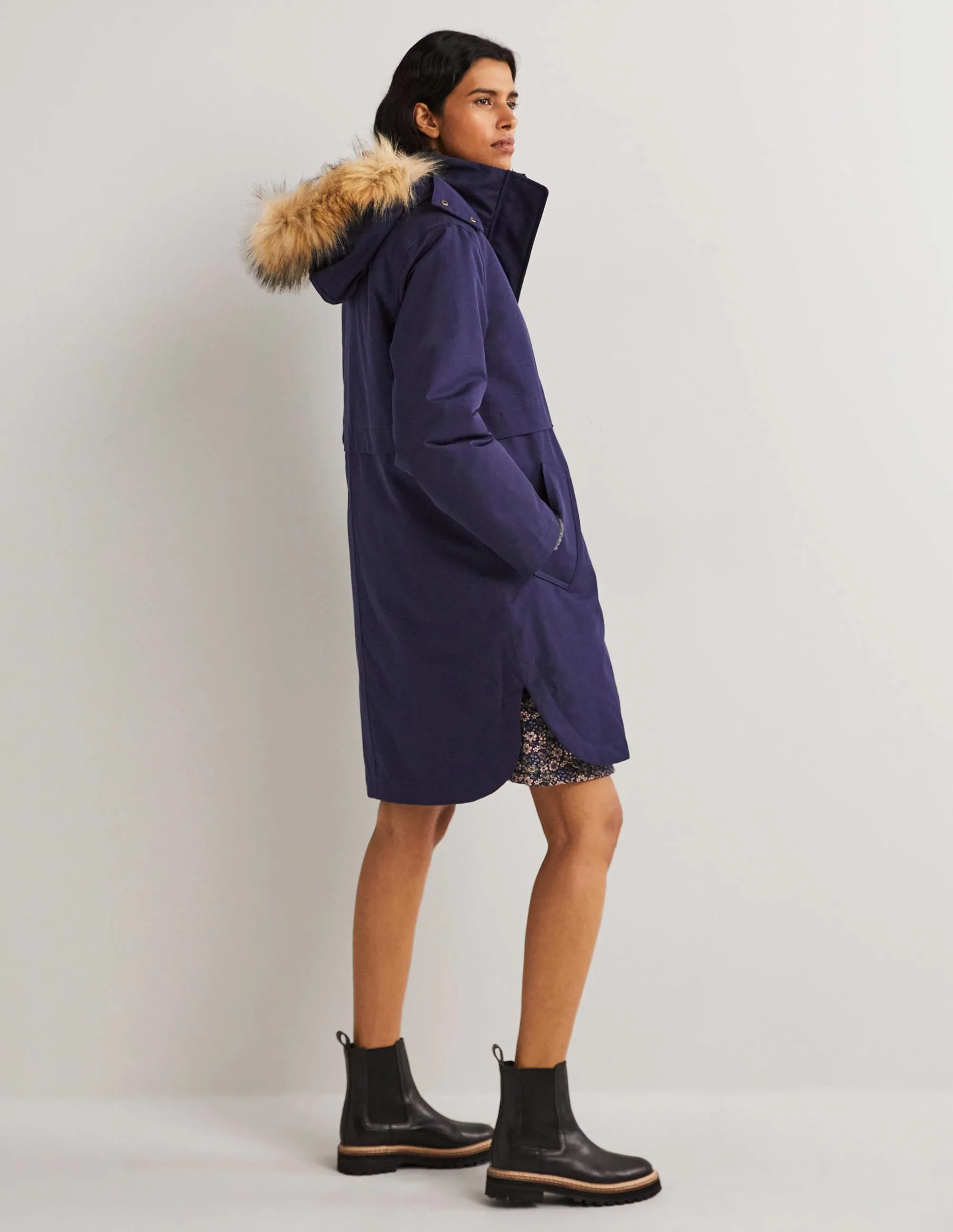 Waterproof Borg Lined Parka-Navy